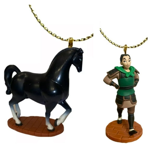 Mulan Warrior Soldier & Khan Horse PVC Ornament Figure Figurine Dangler Charm 3”  New