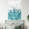 thumbnail image 4 of Nautical Tapestry, Ship Being Tossed by Giant Ocean Waves Aquatic Old Vessel Sea Journey Illustration, Wall Hanging for Bedroom Living Room Dorm Decor, 40W X 60L Inches, Aqua Taupe, by Ambesonne, 4 of 5