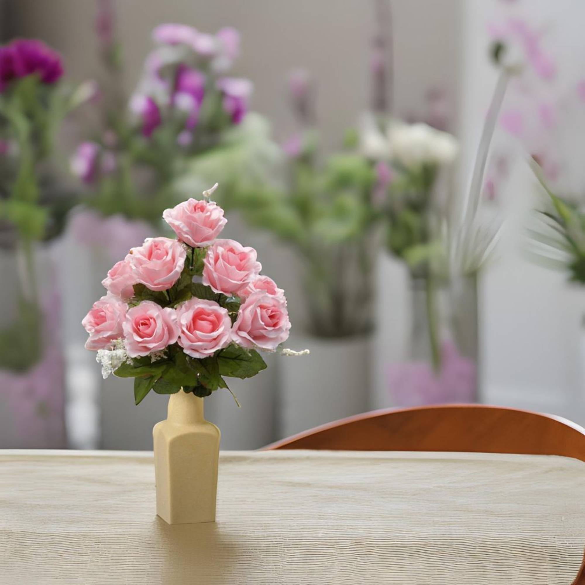 Mainstays Indoor Artificial Flower Rose Bush, Pink Color, Assembled Height 17.5"
