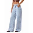 thumbnail image 2 of Women's High Waisted Loose Fit Ripped Denim Jeans Casual Wide Leg Pants Lake Blue L, 2 of 8