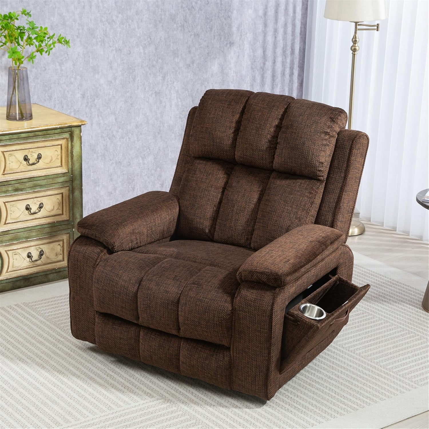 Oversized Lifting Recliners for Seniors, Extended Footrest, Big and Tall Recliners 400 lbs Lay Flat Recliner with Heat & Massage Side Storage Cup Holder, USB Type C Charging for Elderly Relaxing