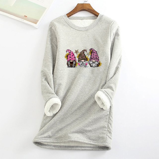 Hauts de Sortie pour Femmes Col Rond Poche Épaissie Peluche Chaude Manches Longues Hauts Costumes d'Halloween pour Filles en Liquidation