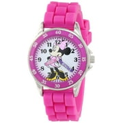 Minnie Mouse Kids' Analog Watch with Silver-Tone Casing, Pink Bezel, Pink Strap - Official Minnie Mouse Character on The Dial, Time-Teacher Watch, Safe for Children - Model: MN1157