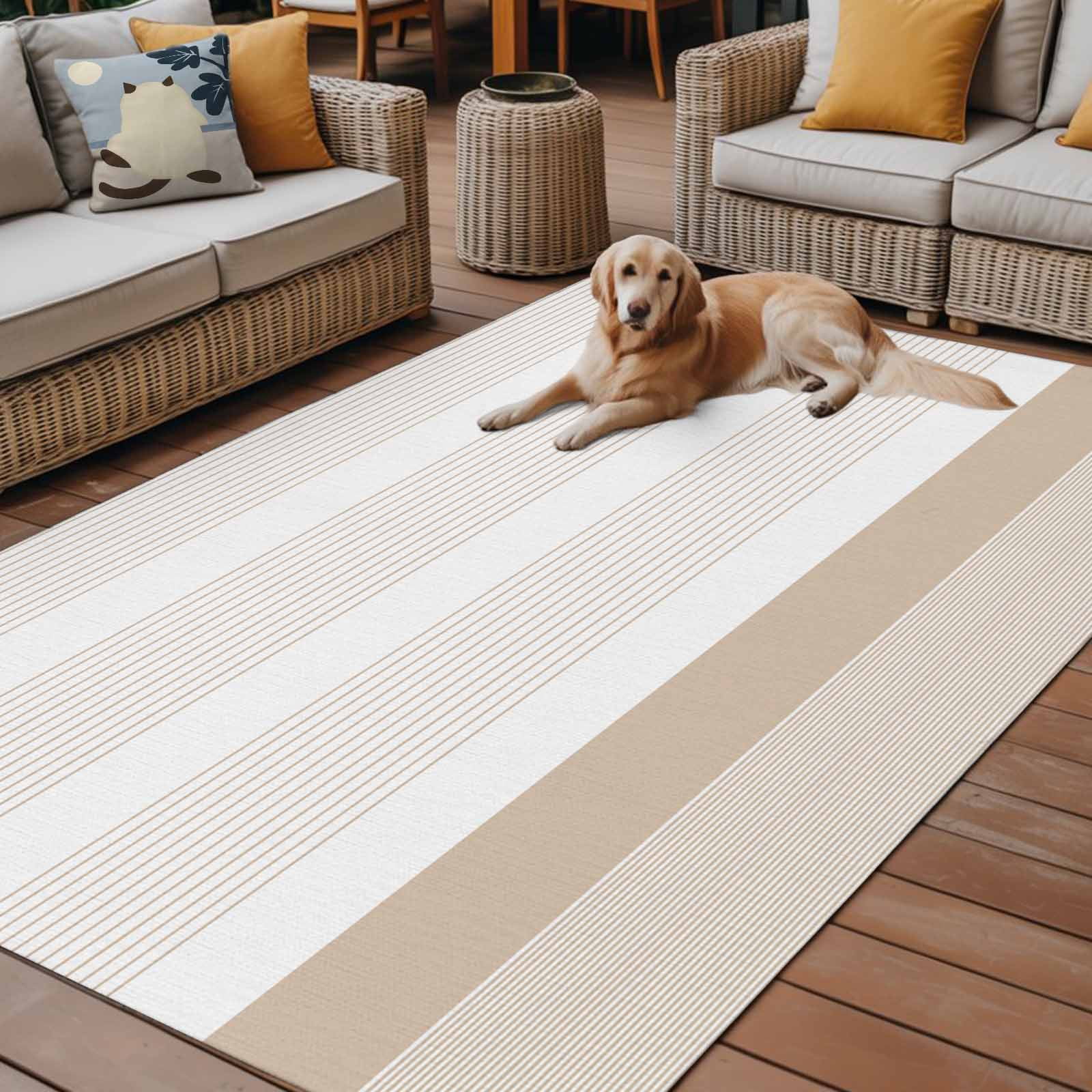 5' x 7' Outdoor Rug, Brown Stripe Outdoor Washable Rug Large Floor Carpet, Modern Rustic Horizontal Brown Striped Non Shedding Area Rug for Outside Patio RV Porch Deck Balcony Camping Living Room