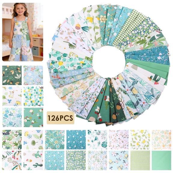 126 Pcs Quilting Cotton Fabric Squares 5x5 Inch Precut Printed Charm Pack for Quilting Soft Quilting Fabric Floral Patchwork for DIY Sewing Crafts
