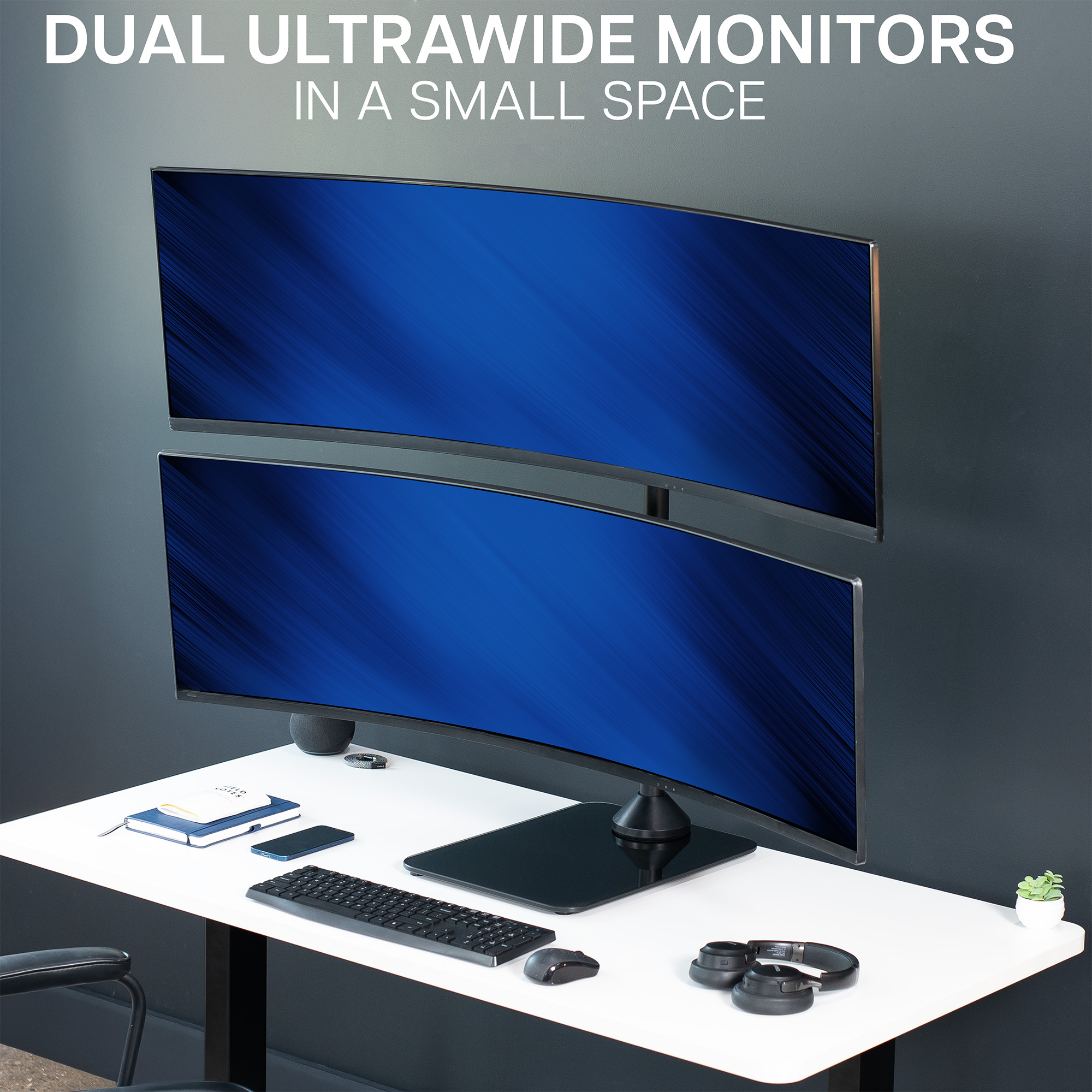 VIVO Dual Ultrawide Monitor Desk Stand with Glass Base, 2 Screens up to 49"