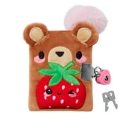 Claire's Children's Brown Bear and Strawberry Lock and Key Mini Plush Blank Diary, 100 Pages