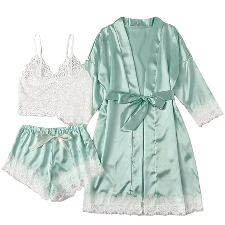 

QING SUN Pajamas Ladies Sexy Pajamas Underwear Lace Pajama Set Acrylic Material