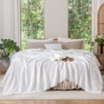 thumbnail image 3 of MooMee Throw Blanket 100% Cotton 4-Layer Gauze All-Around Fringe Ultra-Soft Breathable Lightweight (Bright White, Throw 60" x 50"), 3 of 8