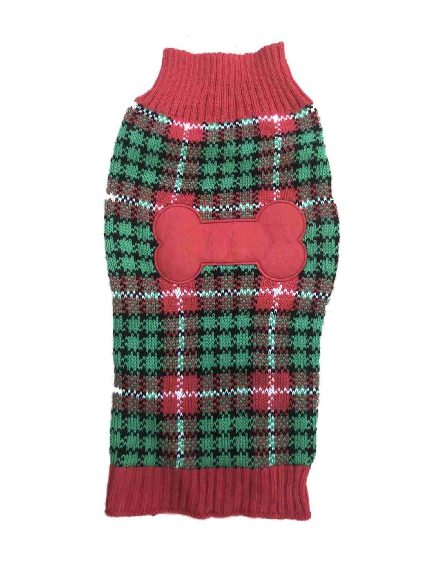 green plaid dog sweater