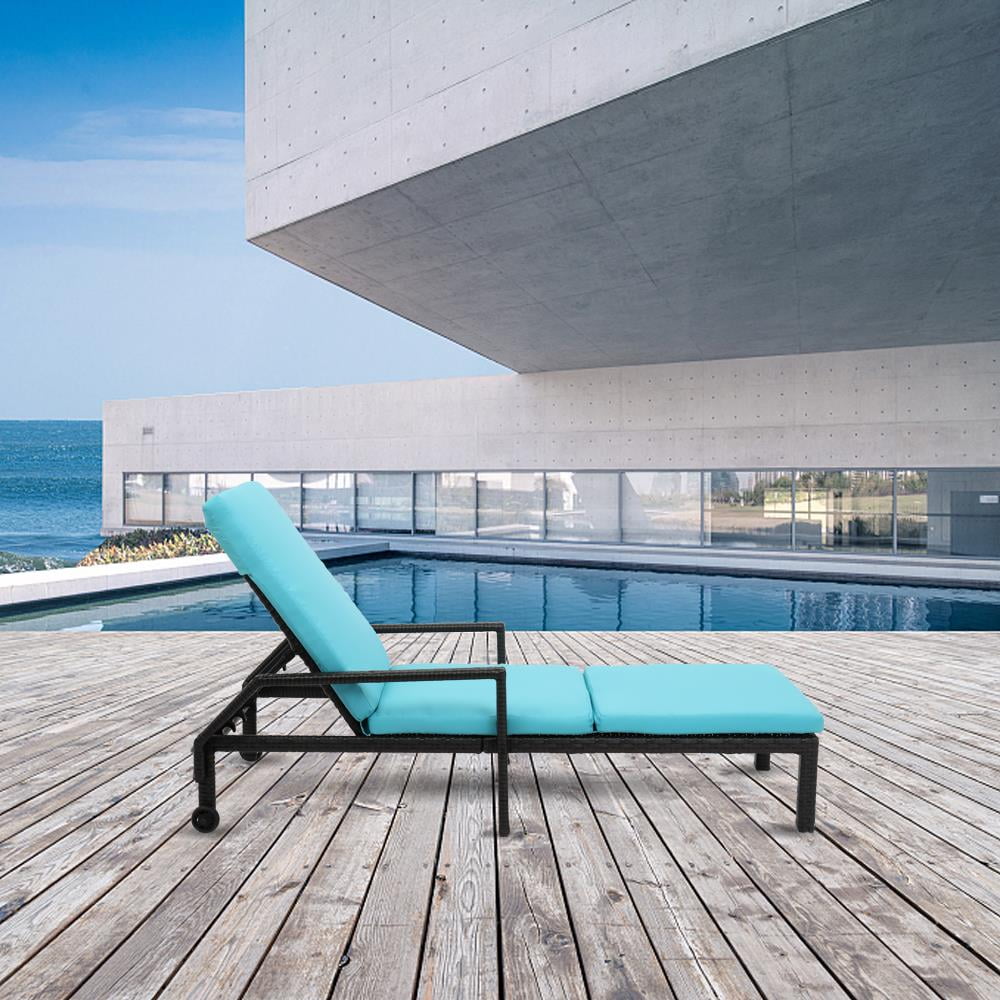 SalonMore Adjustable Metal Chaise Lounge Chair with Wheels, Blue