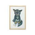 thumbnail image 1 of Cat Wall Art with Frame, Happy Teddy Cat Illustration with a Dead Fish Skeleton Cartoon Toy Humor Print, Printed Fabric Poster for Bathroom Living Room, 23" x 35", Grey Cream, by Ambesonne, 1 of 2