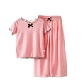 thumbnail image 3 of Vornjynx Kids Girls Casual Outfit Sets Short Sleeve T-Shirt and Wide Leg Pants Cute Bowknot Summer Comfort Soft Home Clothes 2 Piece Pink Size 6, 3 of 10