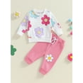 thumbnail image 2 of Nygoyerh Little Girl Fall Outfit Floral Print 3M 6M 12M 18M Playwear Long Sleeve Bodysuits Crew Neck Pullover with Elastic Waist Pants 2 Pcs Set Newborn Infant Clothing, 2 of 7