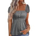 thumbnail image 1 of Lucakuins - Blusa informal de verano para mujer, camisetas de manga corta con botones para ropa de calle Lucakuins  moda, 1 of 2
