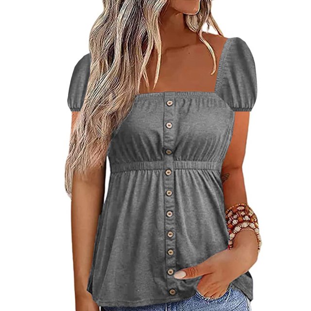 Lucakuins - Blusa informal de verano para mujer, camisetas de manga corta con botones para ropa de calle Lucakuins moda
