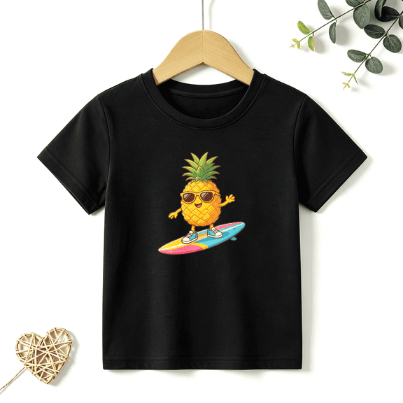 Boys Graphic T Shirt Cool Pineapple Surfing Short Sleeve Kids Tees Tropical Summer Style 100% Cotton Soft Child Tops 4-13Y