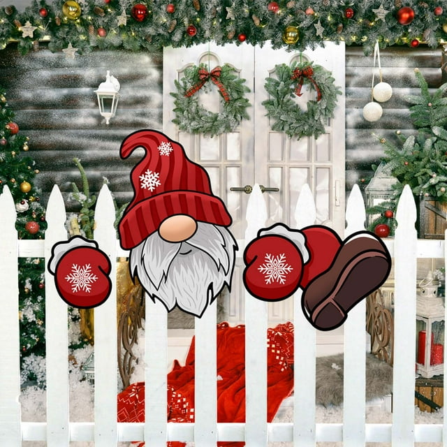 WSBDENLK Christmas Fence Door Glass Hollow Board Plug-In Christmas Tree Garden Expression Decoration Sticker Christmas Fence Door Decoration Plug-In Board