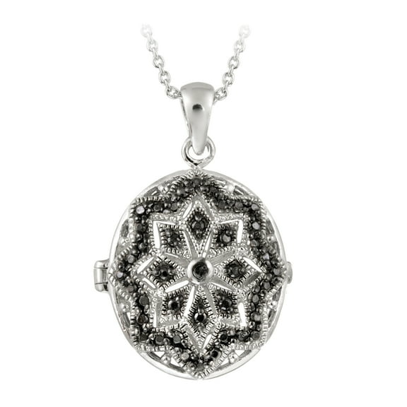 Black Diamond Accent Filigree Oval Locket Necklace