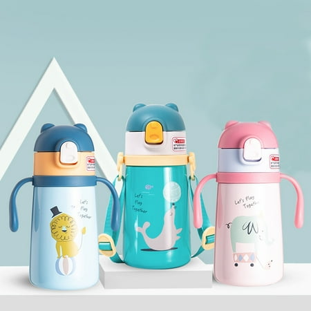 

LeKY 360ML Vacuum Flask Six Layer Warm Keeping Double Handle Vacuum Insulated Kids Straw Bottle for Baby