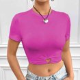 thumbnail image 2 of ATOYSOY Women's Ribbed Slim Crop Tops Clearance Fashion Shirts Solid Color Round Neck Retro for Teens Girls Summer Pullover Short Sleeve Elegant Casual Drawstring Pink L, 2 of 6