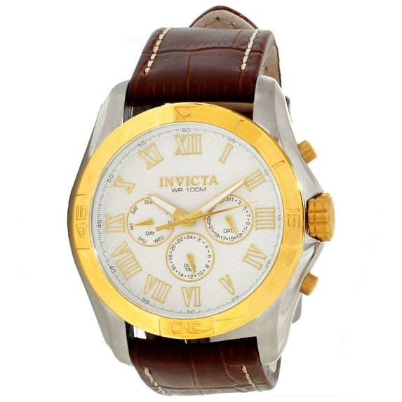 Invicta Men's 10633 Specialty Two Tone White Dial Brown Leather Strap Watch