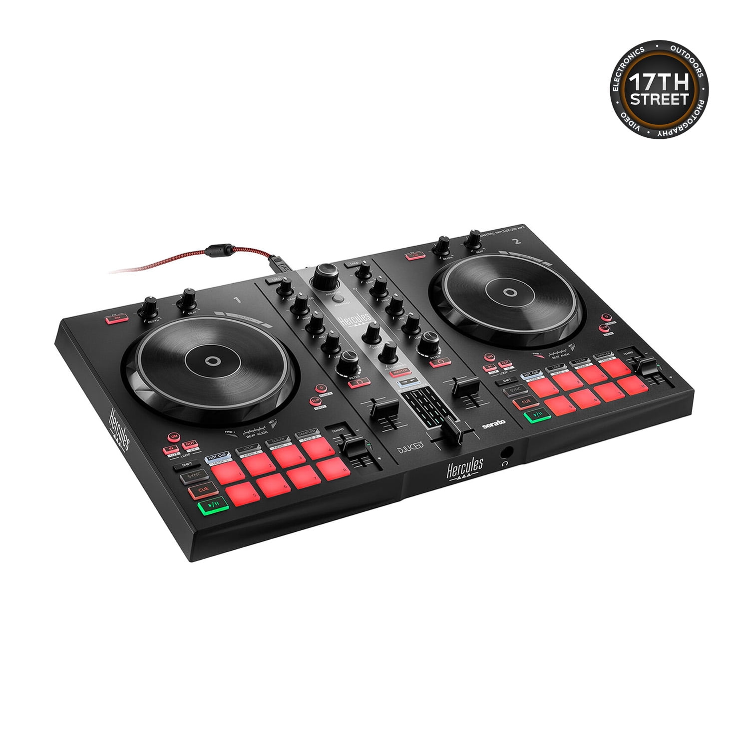 Hercules DJControl Inpulse 300-2-Deck DJ Controller+Headphones+Laptop Stand Kit
