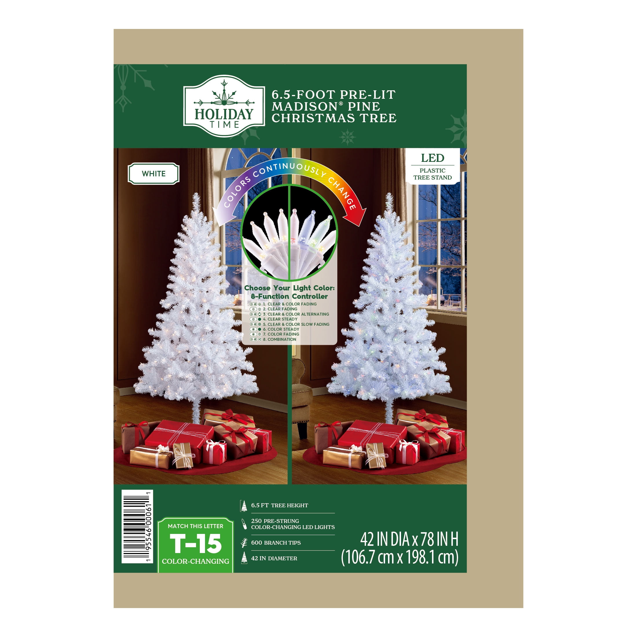 6.5' Pre-Lit Madison Pine White Artificial Christmas Tree with