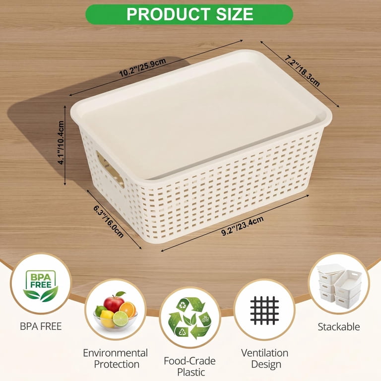 AMBLER Plastic Storage Bins with Lids, Cream White (Set of 6) photo 5