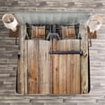 thumbnail image 3 of Ambesonne Antique Quilted Bedspread Set 3 Pcs, Rustic Rural Wood Door, King Size, Brown Orange, 3 of 3