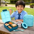 thumbnail image 6 of PoppiKids, Bento Lunch Box Set with Thermos Food Jar, 4 Section Lunch Container, Insulated Multi Section Lunch Bag, Cutlery, Leak Proof, BPA Free, Blue, 6 of 10