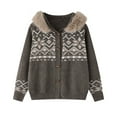 thumbnail image 6 of Women’s Faux Fur Trim Hooded Cardigan Sweater, Button Up Fair Knit Oversized Fall Winter Casual Lazy Style Coat Jacket, 6 of 10