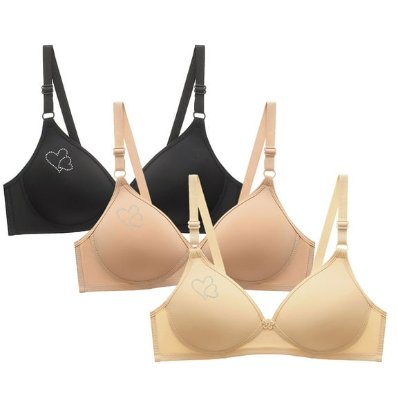 WREESH 3 Pack Lightly Lined Bra T-Shirt Bras Women Bra Soild Wire Underwear Bra Everyday Small Cup Underwear Seamless Adaptive Bra Underwear Beige