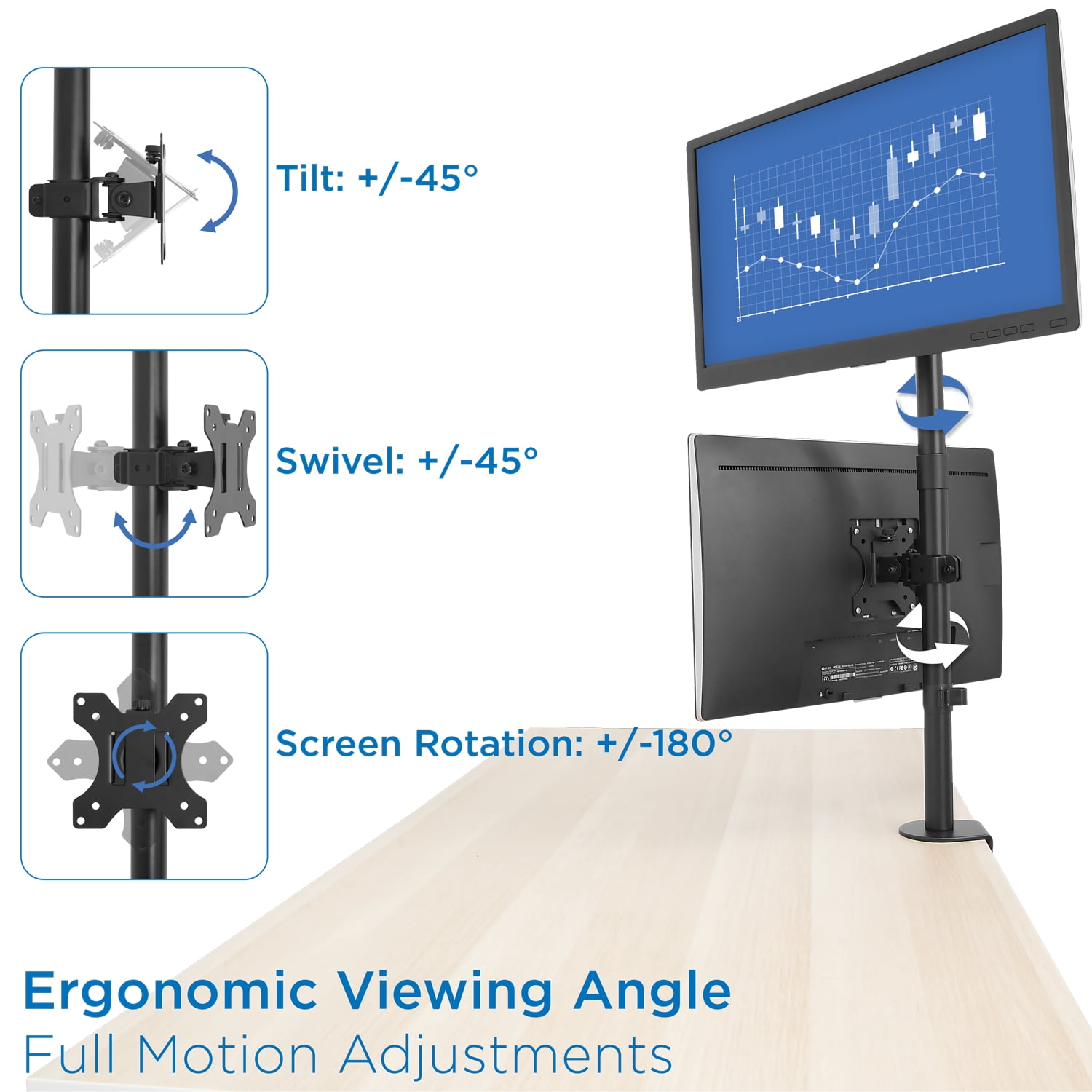 Mount-lt! Verical Dual Monitor Desk Mount | Fits 13"-32" Screens