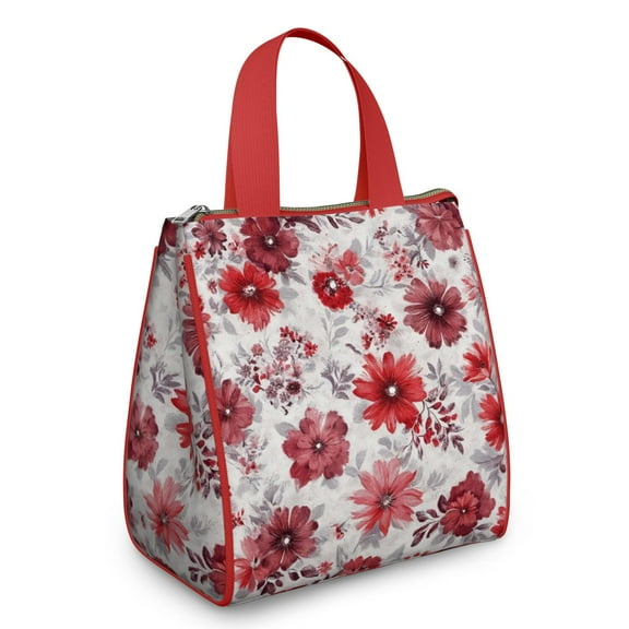 Pioneer Flower Floral Print Pattern Insulated Lunch Bag for Women & Adults,Large Portable Soft Cooler Lunch Bag,Thermal Food Storage Tote with Pearl Cotton,8.66L,8.75x5.75x9.5 Inch