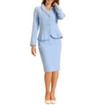 thumbnail image 3 of INSPIRE CHIC Women's 2 Piece Skirt Suit Set Peplum Blazer High Waist Pencil Skirt Work Outfit L Light Blue, 3 of 7