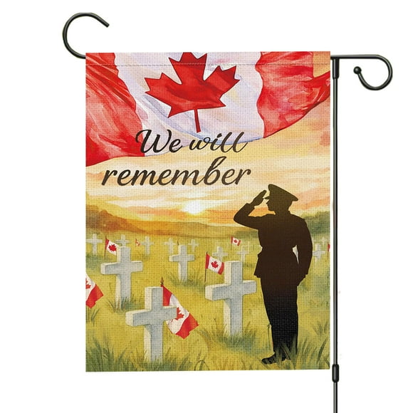 Flagged Memorial Garden Banner for Outdoor Use 12x18 Inch Patriotic Saluting in Cemetery Canadian Yard Flag Outdoor Decoration for Home Patio and Garden