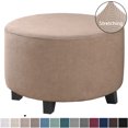 thumbnail image 2 of Dowbom Round Ottoman Slipcover,Stretch Footrest Covers with Elastic Bottom Removable Washable Anti-Dust Furniture Protector Jacquard Ottoman Cover for Furniture in Living Room-large-Khaki, 2 of 7