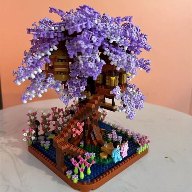 Purple Sakura Tree House Building Block, Cherry Blossom Model Building Blocks DIY Toys For Children Toy For Gift