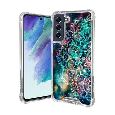 ANJ  Slim Shockproof Hybrid Case   Tempered Glass Cover for Samsung Galaxy S21 FE 5G - Galaxy Mandala