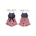 thumbnail image 3 of Elippeo 4th of July Kids Girls Romper Overalls Stripe Stars Print Sleeveless Tie-Up Spaghetti Straps Shortall Summer Jumpsuit with Belt, 3 of 10