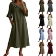 thumbnail image 7 of Dvprdro Ruffle Collar 3/4 Sleeve A Line Midi Dress for Women Loose Fit Solid Color Casual Summer, 7 of 7