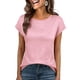 thumbnail image 3 of Camisas de Cuello Redondo de Color Sólido de Manga Corta de las Mujeres, Blusa Casual para el Uso Diario de Primavera Verano, 3 of 8