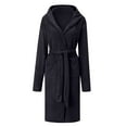thumbnail image 6 of Arlun Women's Coral Hooded Sleepwear Robes Long Thick Nightgown with Pockets Comfy Soft over the Knee Length Bathrobes Fashion Solid Color Simple Stylish Loungewear Black One Size, 6 of 6