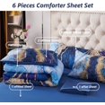 thumbnail image 2 of 6 Pcs Bed-in-A-Bag Queen Size Blue Watercolor Marble Printed Comforter Set with Matched Bed Sheets, Colorful Retro Artwork Style Bedroom Collections, Soft Lightweight Quilt Set(Blue,Queen), 2 of 6