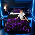 thumbnail image 3 of meiyoeat Neon Honeycomb Pattern Twin Comforter Sets for Boys Girls, Geometric Hexagon Bedding Set, Purple, Black Reversible 2 Pieces, 1 Comforter and 1 Pillowcase, 3 of 6