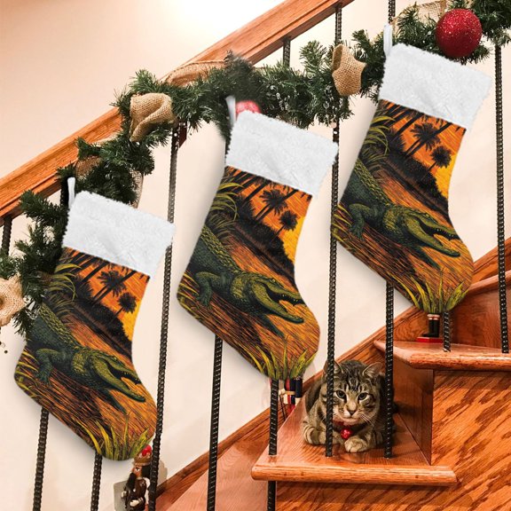 RMDQTR 2Pack Christmas Stockings for Xmas Gifts - Large Size Festive Holiday Decor for Family Swamp Alligator Art
