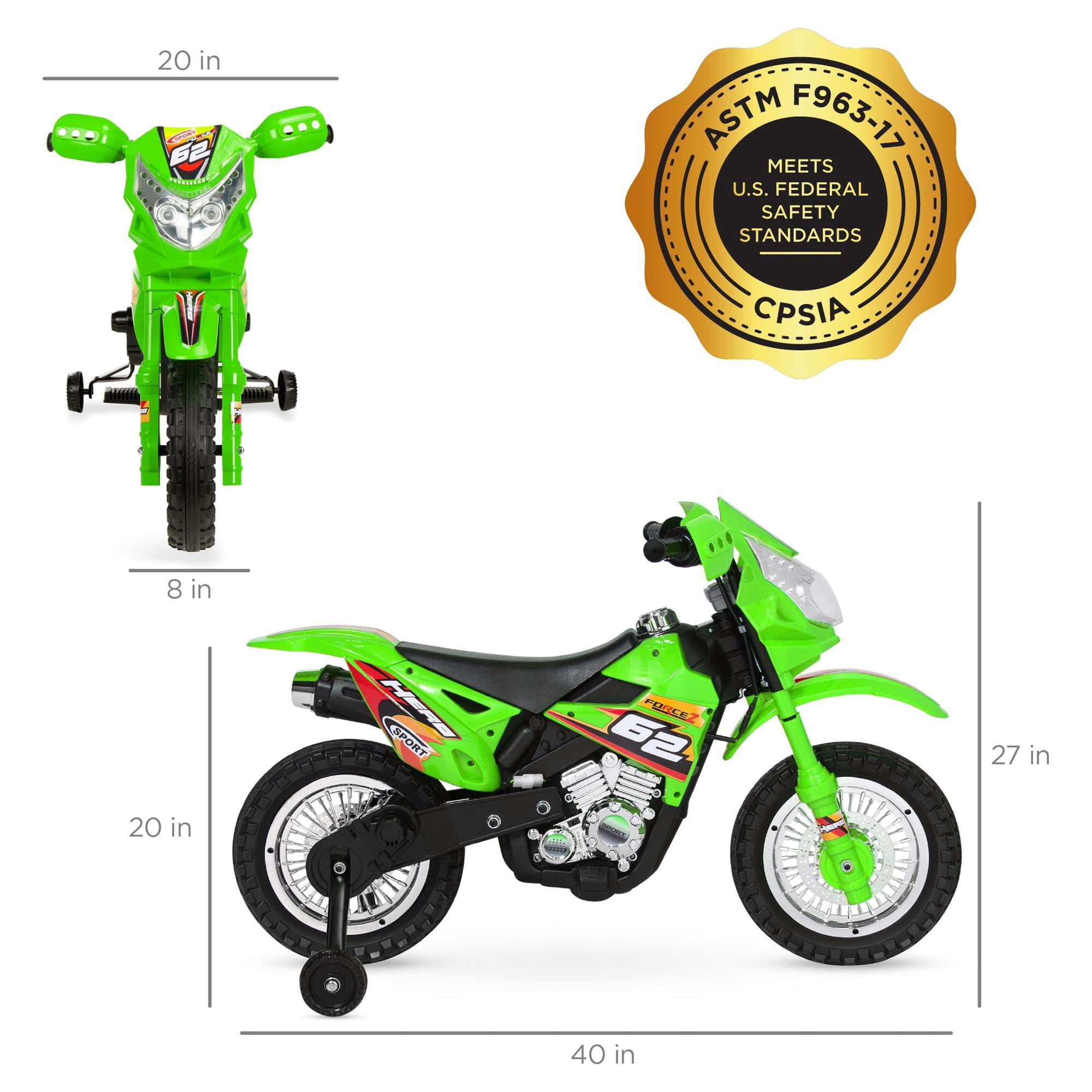 Best Choice Products 6V Kids Electric Battery Powered Ride On Motorcycle w/ Training Wheels, Lights, Music - Green