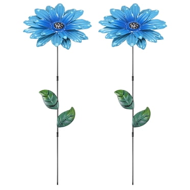 Uxcell 2 Pack Large Flower Garden Decor Stakes, 13 Inch Waterproof Metal Garden Stakes Decorative for Indoor/Outdoor [Blue]