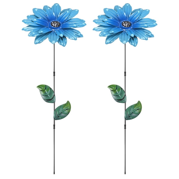 Uxcell 2 Pack Large Flower Garden Decor Stakes, 13 Inch Waterproof Metal Garden Stakes Decorative for Indoor/Outdoor [Blue]